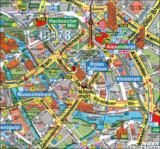 Stadtplan Berlin - Alexanderplatz - Fernsehturm - Rotes Rathaus 